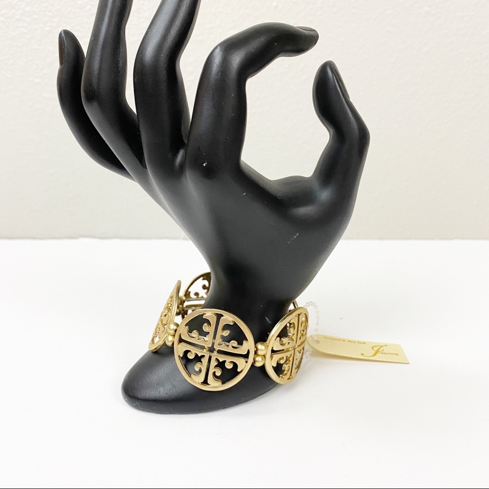 Gold Matte Cross Stretch Elastic Bracelet OS NWT